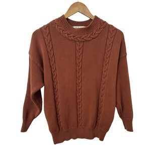 Vintage Dalmys Cable Knit Sweater Womens M Drop Shoulder 90s Brown Rust Grandpa